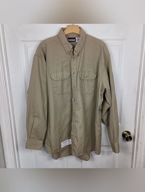VTG Bulwark FR Shirt XL Mens Khaki Flame Resistant Button Down Long Sleeve Work